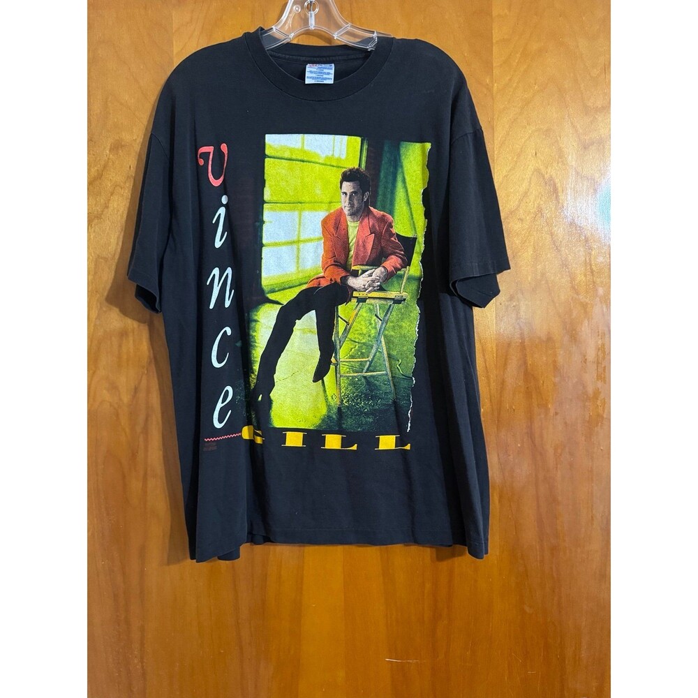 VTG Vince Gill Tour Black 90s Country Music Single Stitch Band T Shirt Sz XL